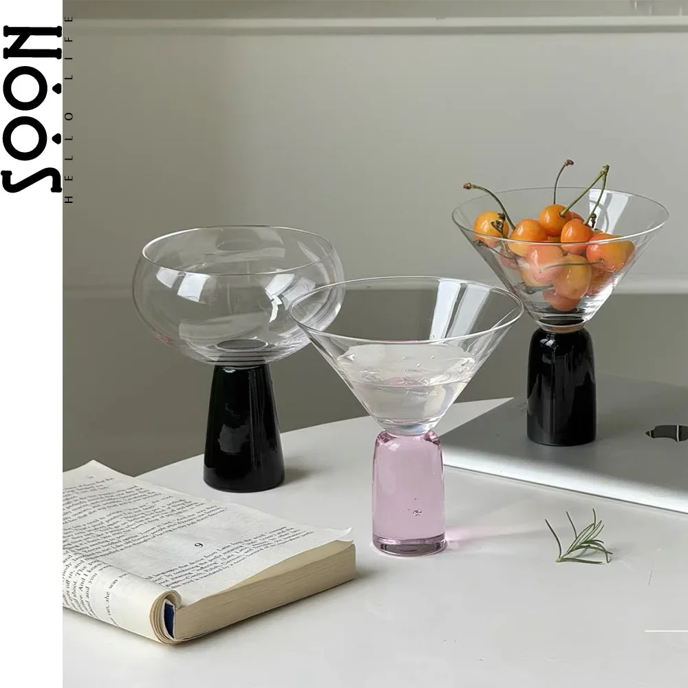 Ancient colored pillar dessert cup ins glass high footed cup champagne cup cocktail ice cream bowl dessert bowl