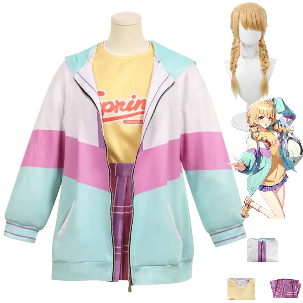 Game Gakuen THE IDOLM@STER Kotone Fujita Cosplay Costume Wig Hooded Coat Skirt Uniform Adult Woman Sexy Cute Daily Party Suit