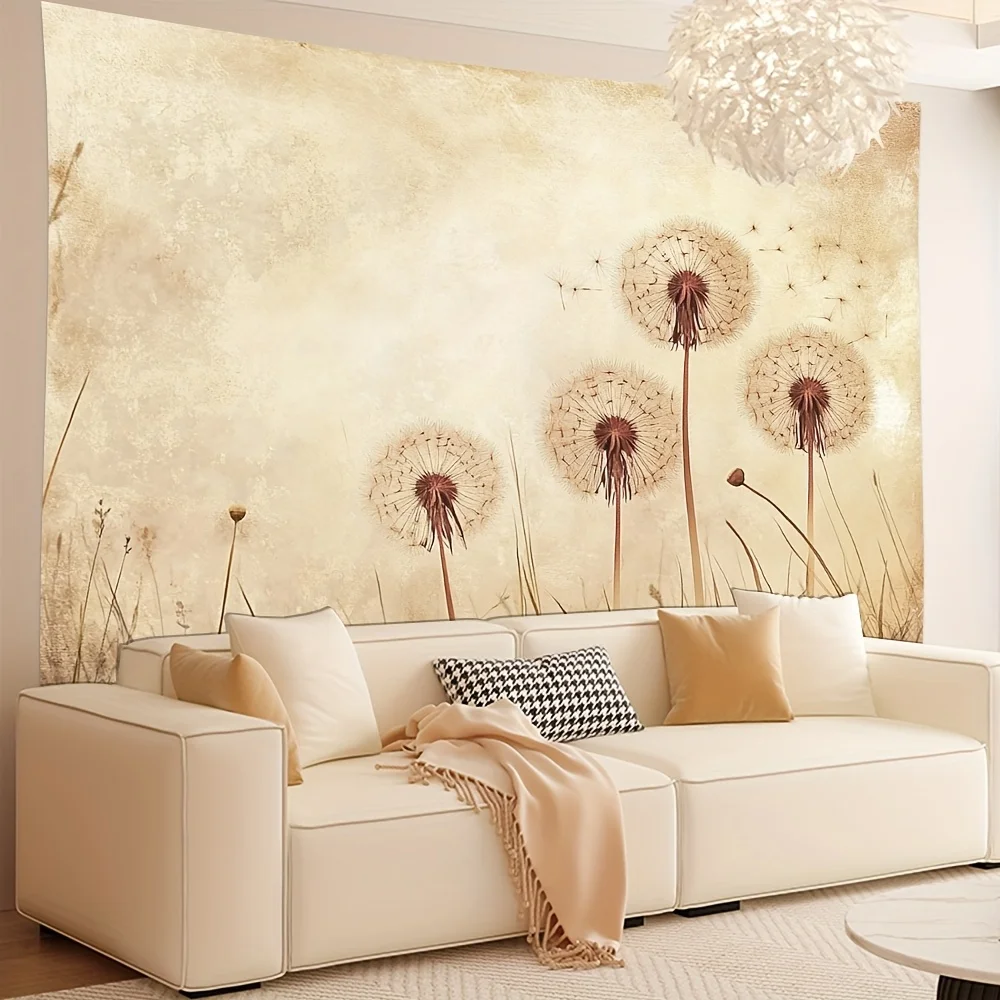 1pc Vintage dandelion pattern tapestry, made of polyester, machine washable, suitable for bedroom and living room decoration.