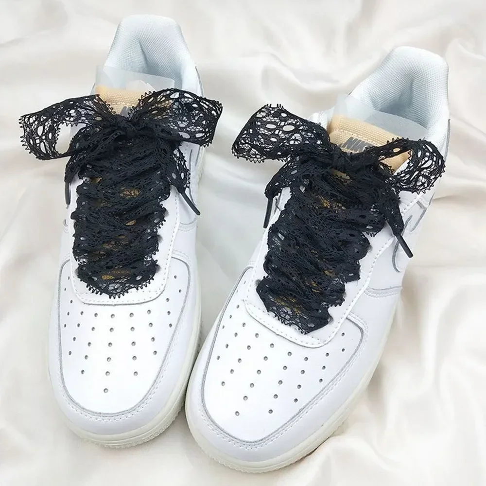 Elastic Hollow Lace Shoelaces Bow Laces Fashion Trend Beautiful Sports Casual Shoes Black White Flat Shoe Laces Accessorices