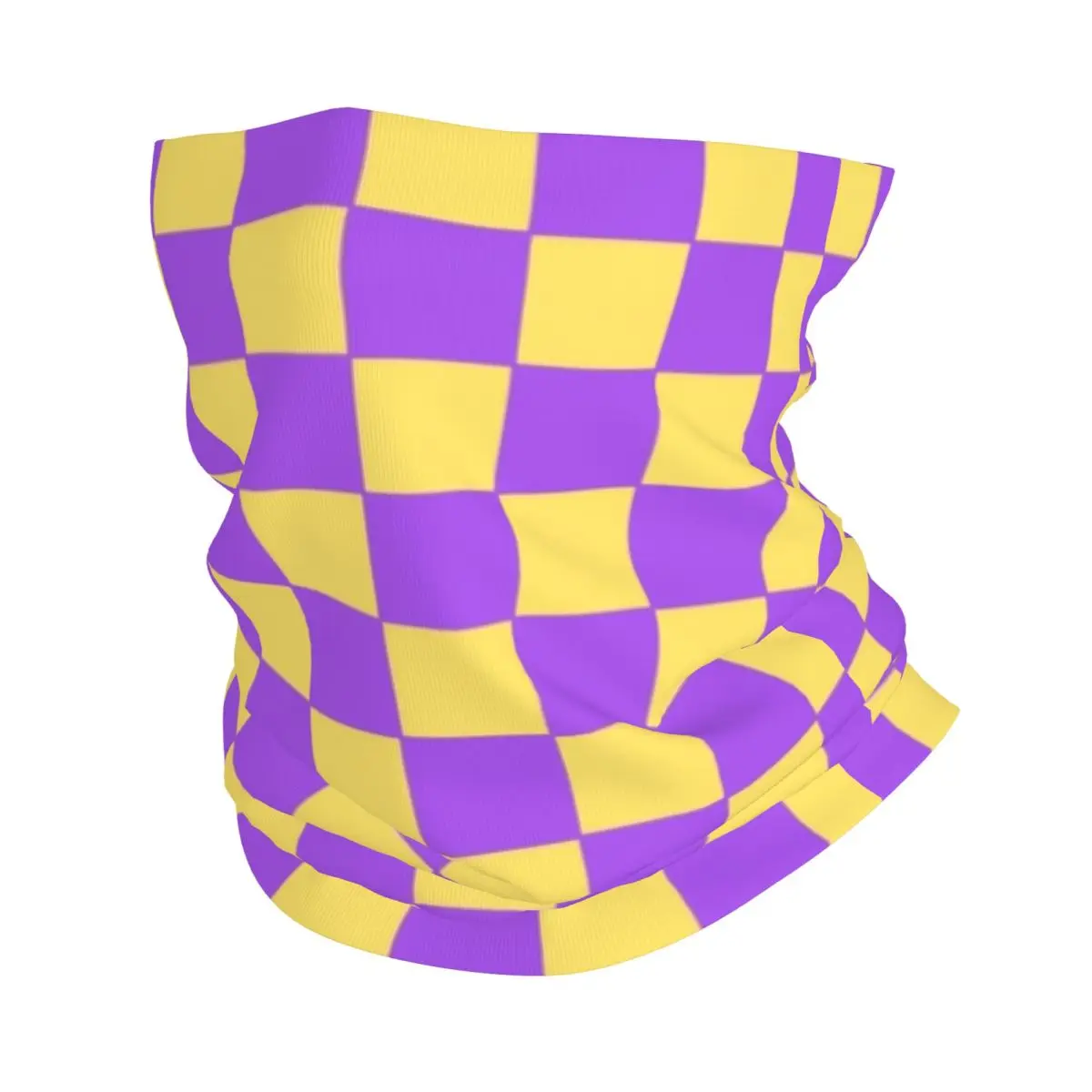 Custom Checkerboard Geometric Plaid Neck Gaiter Women Men UV Face Shield Winter Purple And Yellow Art Bandana Scarf for Cycling