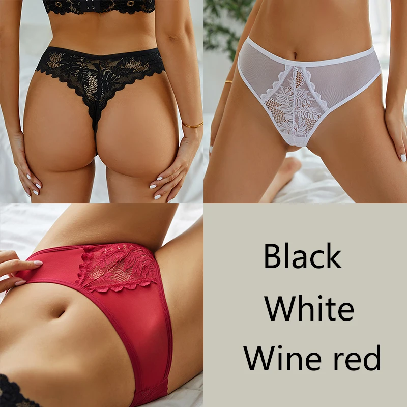 FINETOO 3 Teile/satz Sexy Tangas Frauen Spitze Floral Bikini Unterhose S-XL Low-Rise G-string Unterwäsche Damen Tanga Höschen dessous
