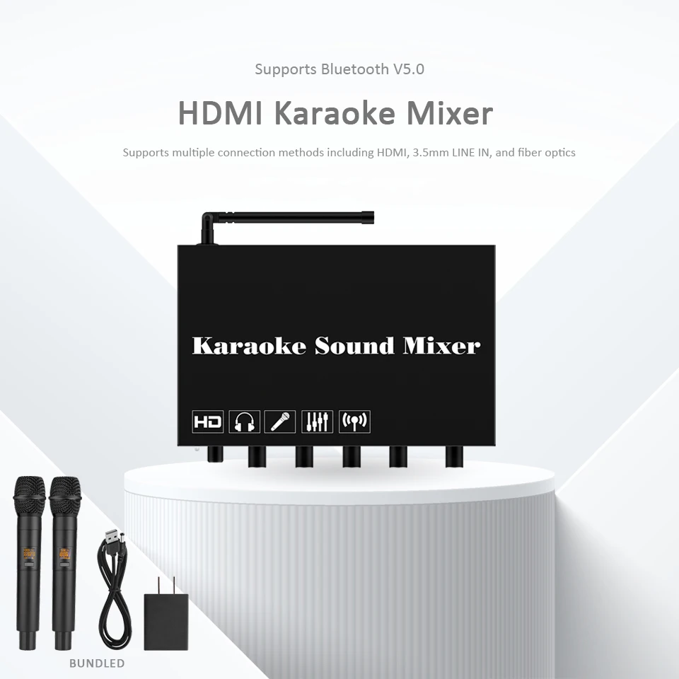 

Wireless Microphone Karaoke Mixer System with 2 Handheld Microphones Support Smart TV, Home Theater, Soundbar, Game Console