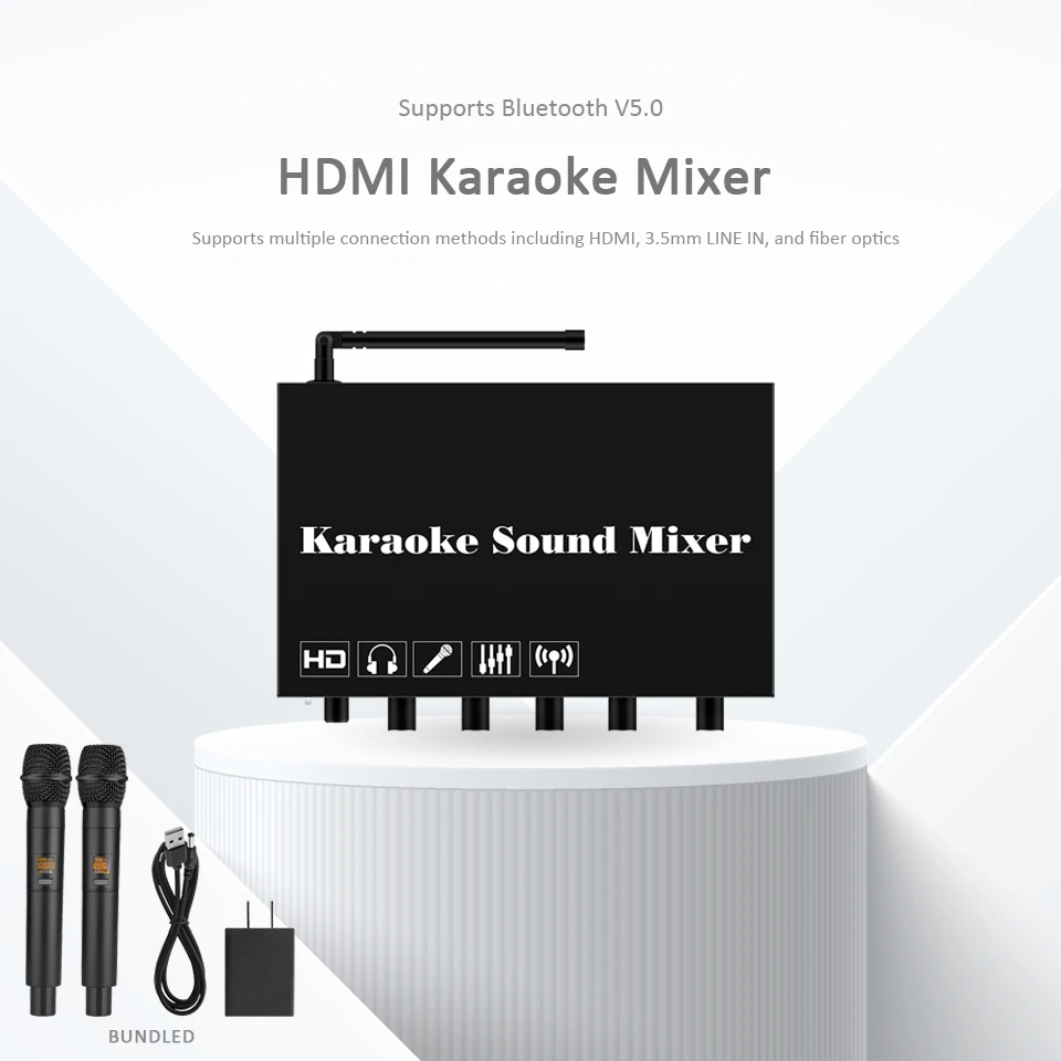 Wireless Microphone Karaoke Mixer System with 2 Handheld Microphones Support Smart TV, Home Theater, Soundbar, Game Console