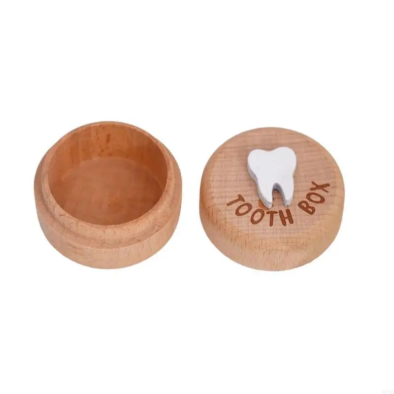D7YD Portadenti per bambini in legno Scatola portaoggetti commemorativa a forma rotonda per souvenir Custodia salva-denti per