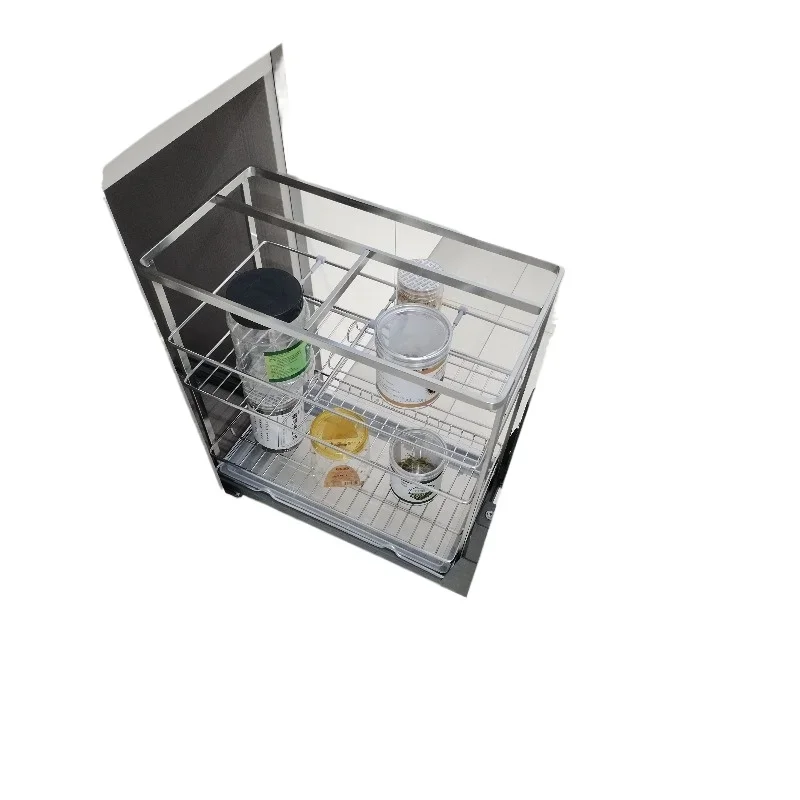 

Modern Design Stainless Steel Pull-Out Kitchen Basket Drawer 300mm Cabinet Spice Rack Organizer