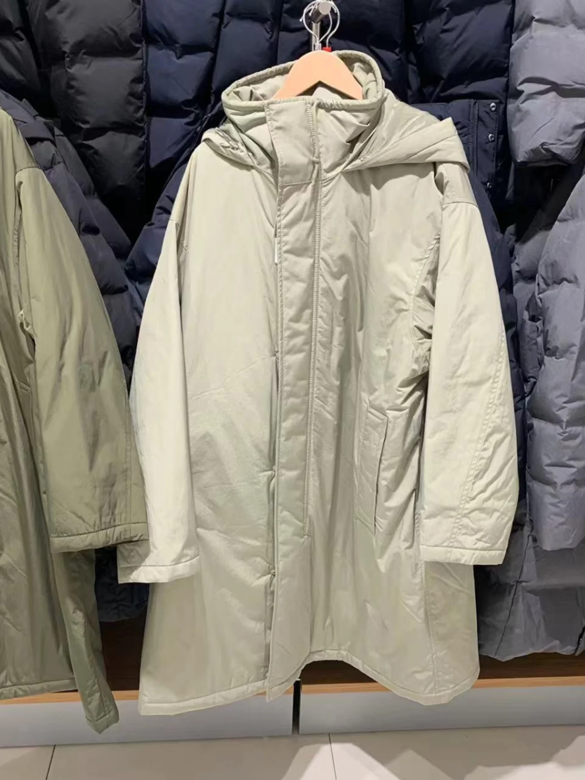 New Autumn Winter Men's Hooded Coat Warm Casual Outerwear Mid-Length Cotton Jacket Loose Fit Japanese Style Zipper Closure