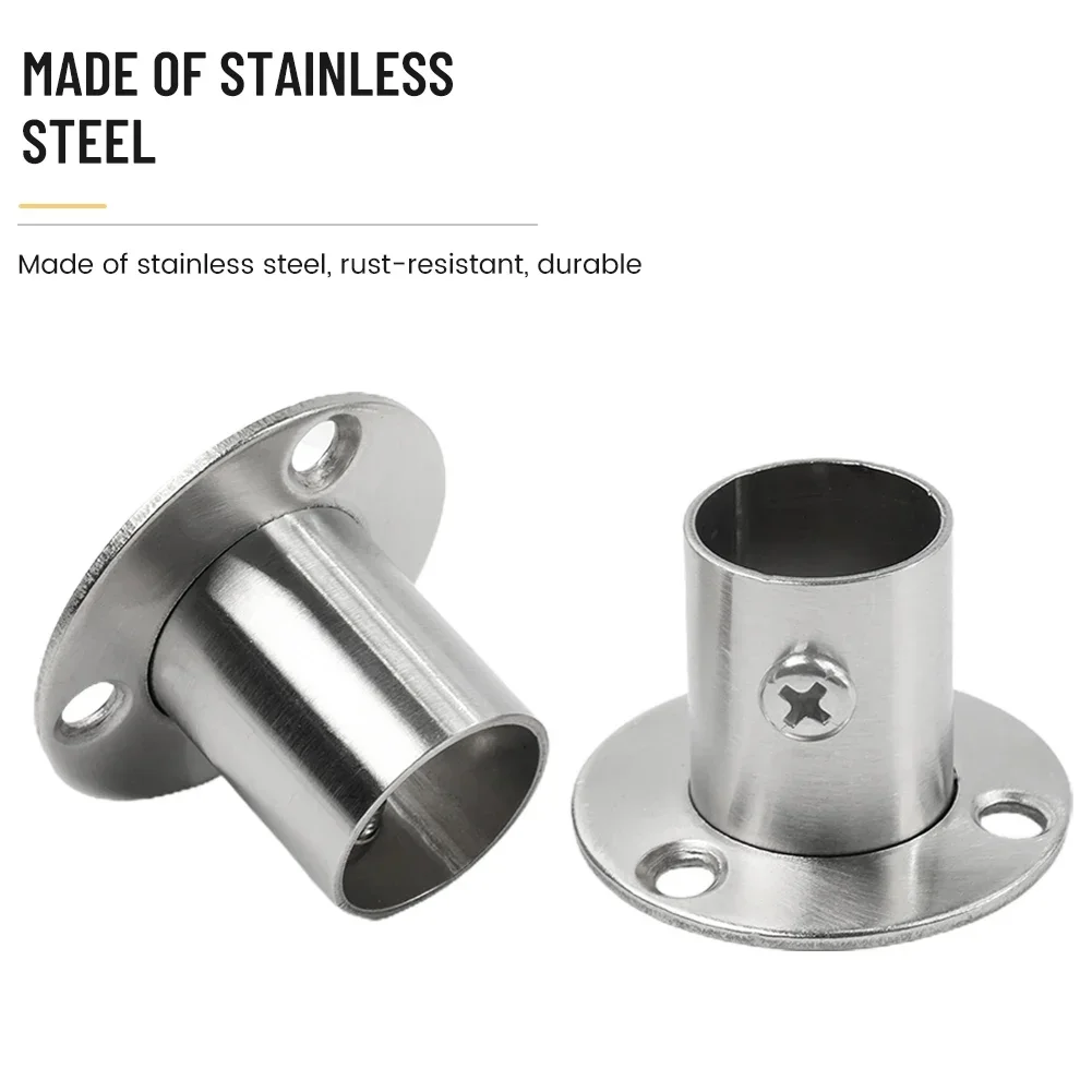 Soportes de barra de armario de 19,5mm, brida de armario de 22,5mm y 26mm, varilla de acero inoxidable de alta calidad, accesorios de soporte de 2 piezas