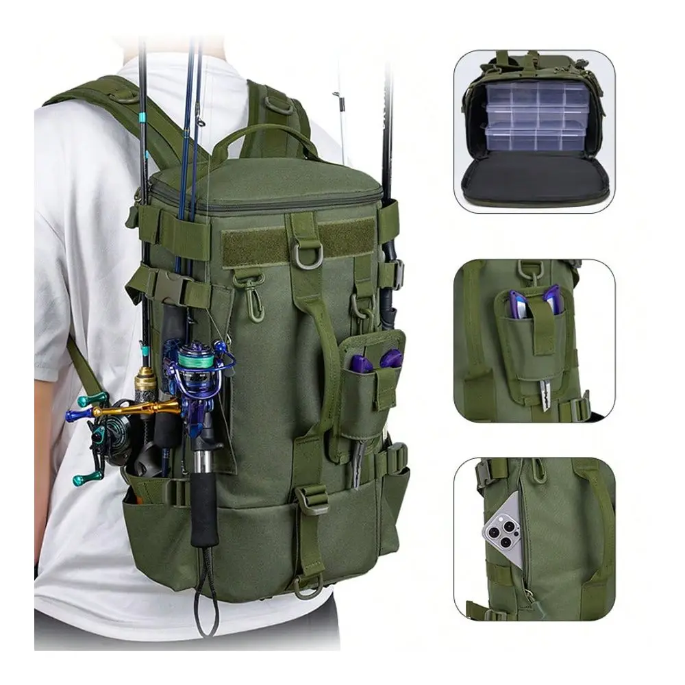Men's Fishing Backpack, One Shoulder Fishing Gear Bag With Tool Box Storage, Unisex Fishing Gear And Accessories Storage Bag, Multi-Functional Outdoor Backpack, Suitable For Fishing, Hiking, Camping, Hunting And Travel, Lightweight Crossbody Fishing Bag
