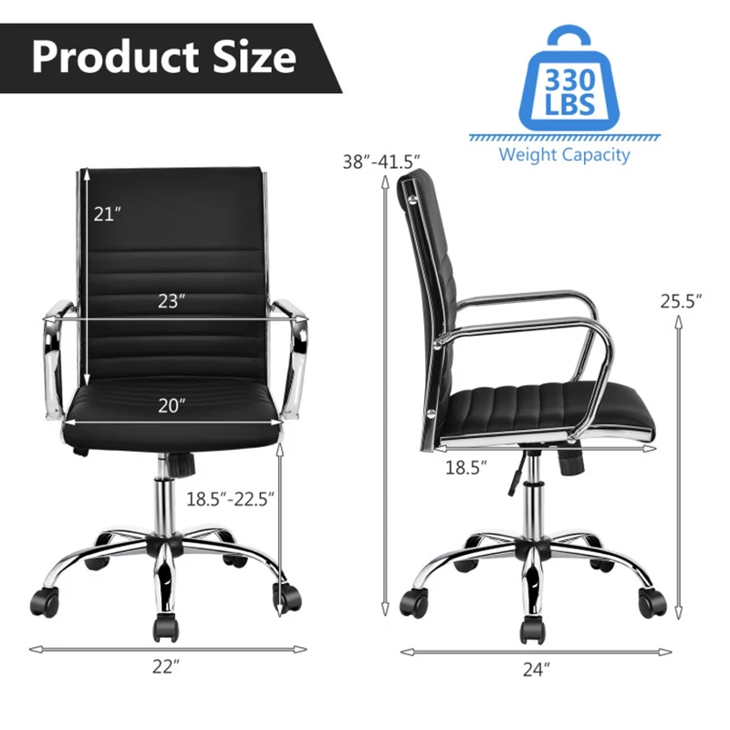 Ergonomic Design with Rocking Backrest Office Chair  Adjustable and Swiveling Seat High Back Ribbed Office Chair with Armrests