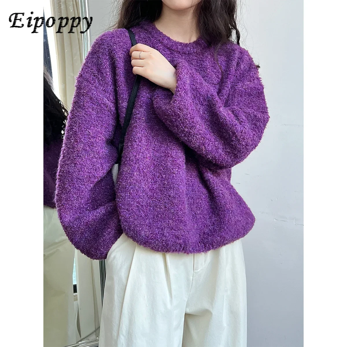

Soft Glutinous Crew Neck Pullover Sweater Women's Autumn and Winter New Gentle Younger Knitwear