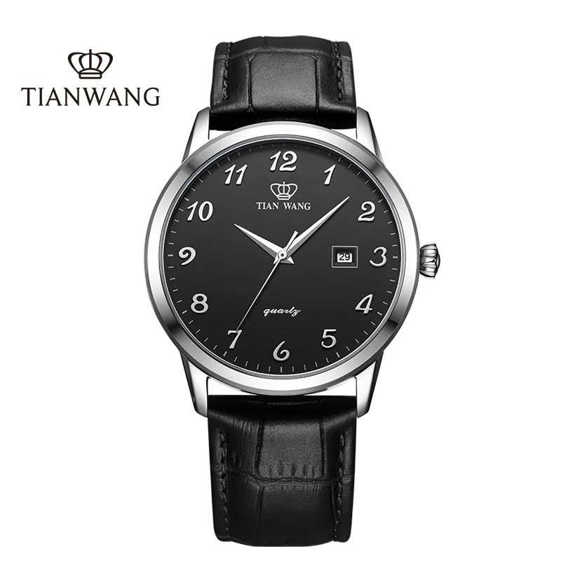 TIAN WANG Men Watches Classic Business 40mm Dial Black Leather Quartz Watch Easyread Men's Wristwatch High Quality Gifts For Men