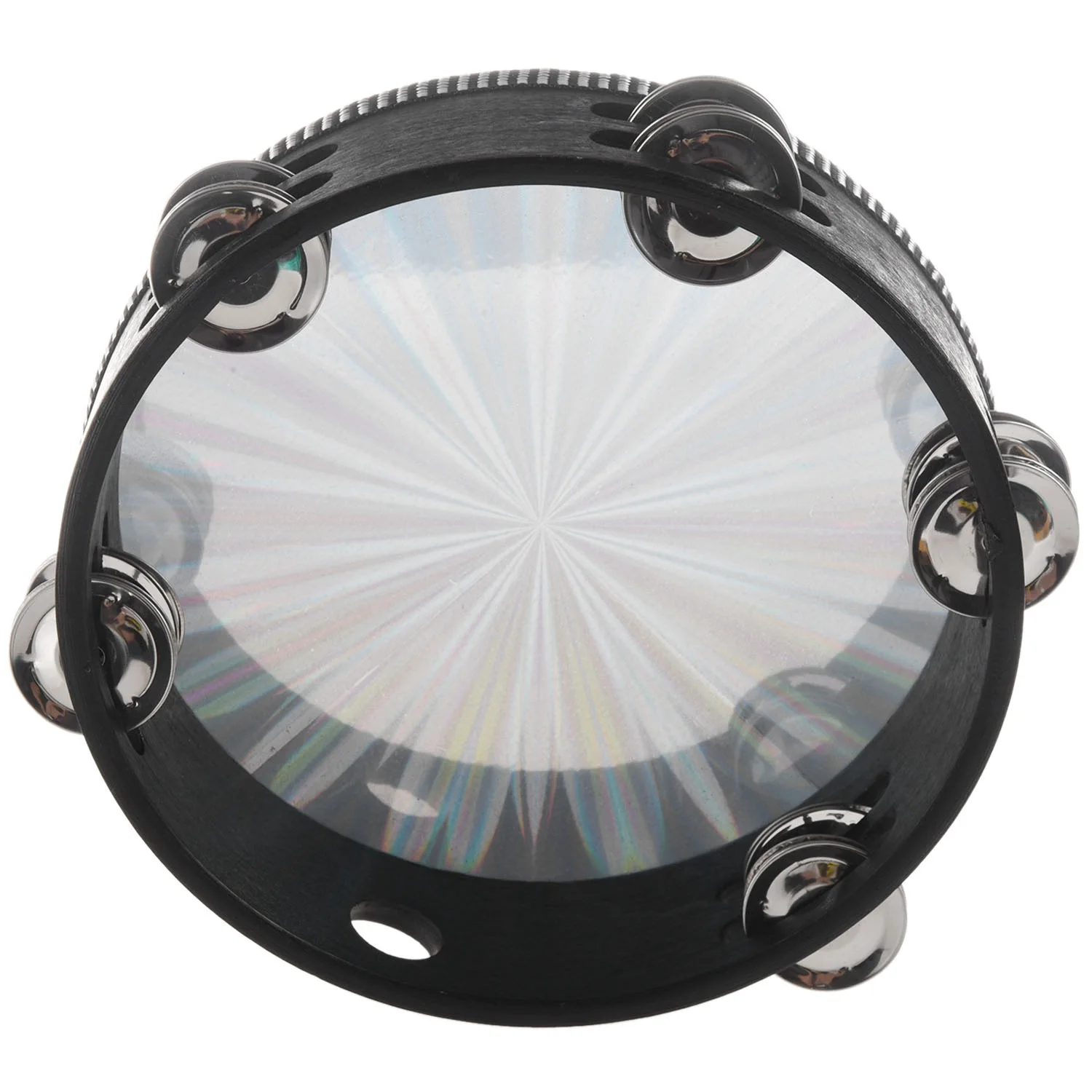 A89E-8 Inch Wooden Tambourine Handbell Hand Drum Reflective Head Percussion Instrument Dancing Singing Accompaniment