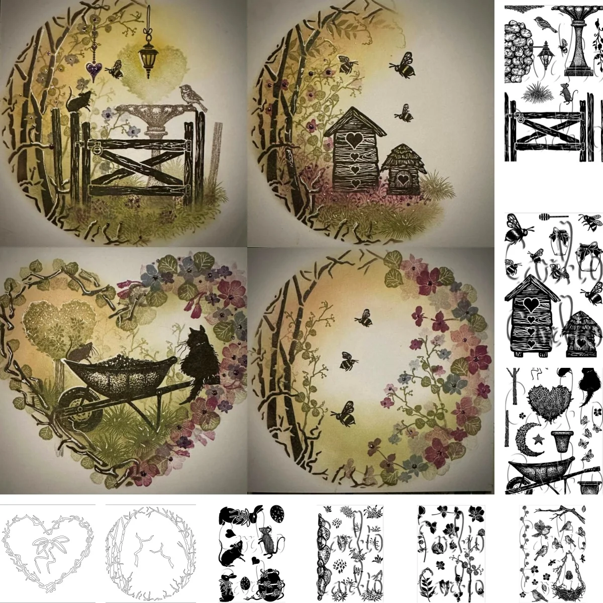 Pea Butterflies Bee Abodes Trail Heart Country Garden Collection Clear Stamps Stencil for DIY Scrapbook Craft March 2026 New