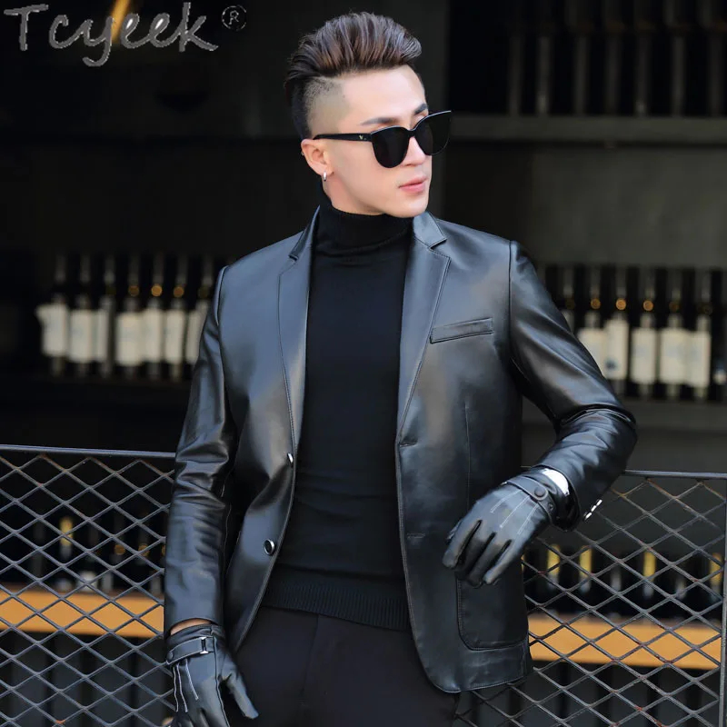 Tcyeek Genuine Leather Man Jackets Casual Leather Jacket Real Sheepskin Coat Men Suit Coat Spring Autumn Clothes Jaqueta Couro