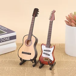 1pc 1:6 Dollhouse Miniature Wooden Electric Guitar With Stand Model, Instrument Toy
