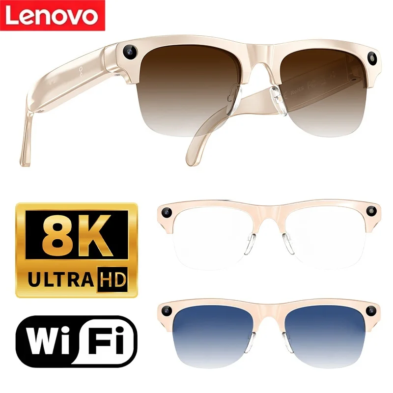 Lenovo 2026 Neue Smarte KI-Brille mit 800W HD-Kamera, 8K-Aufnahme, Bild- und Videoübertragung, Sprachanruf, Übersetzung, Bluetooth, KI-Motorradbrille