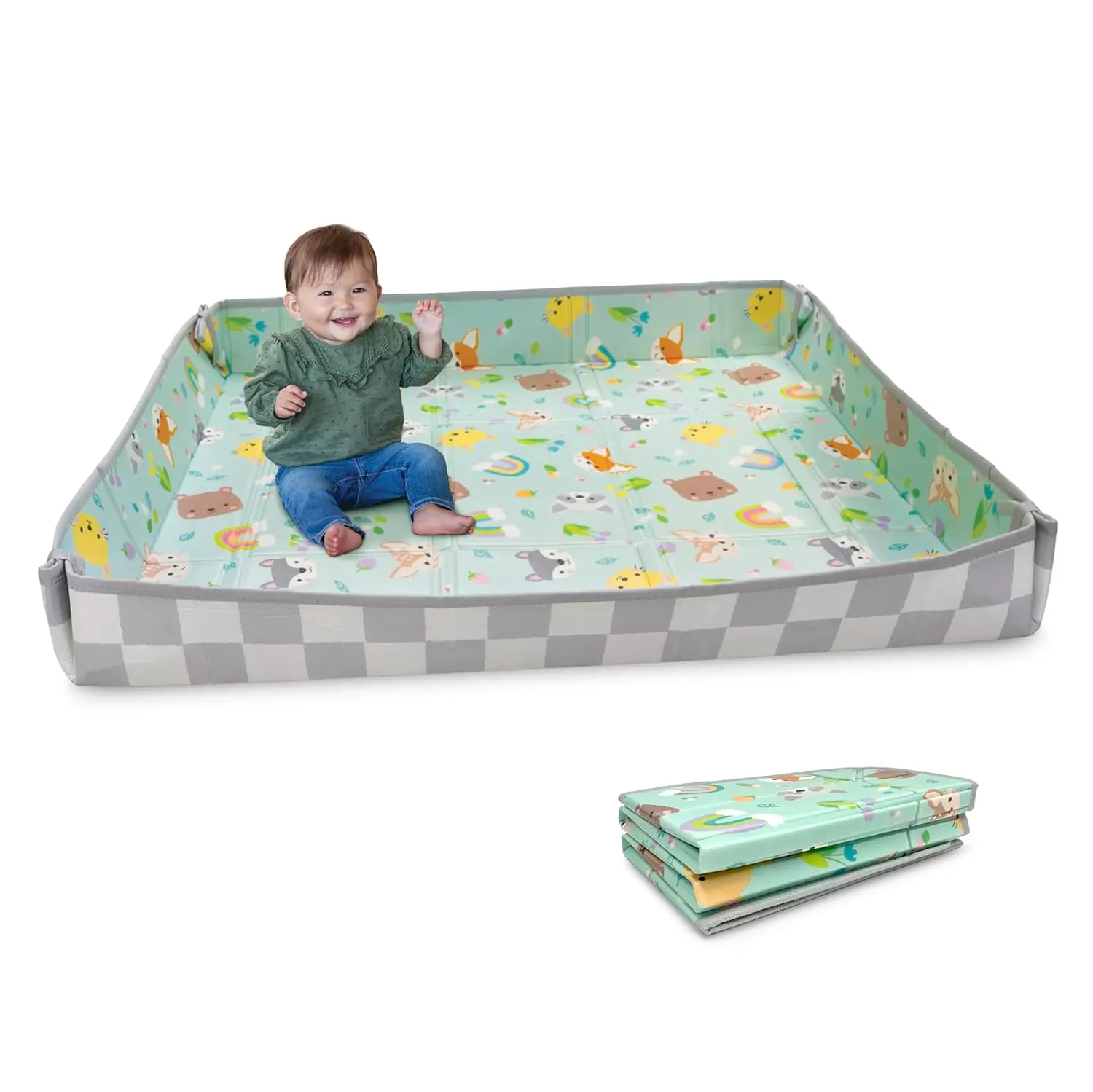 

Foldable Soft Foam Play Mat, 57" Reversible Baby Mat for Tummy Time & Floor Play, Lightweight, Easy to Store, Wipeable, Animals