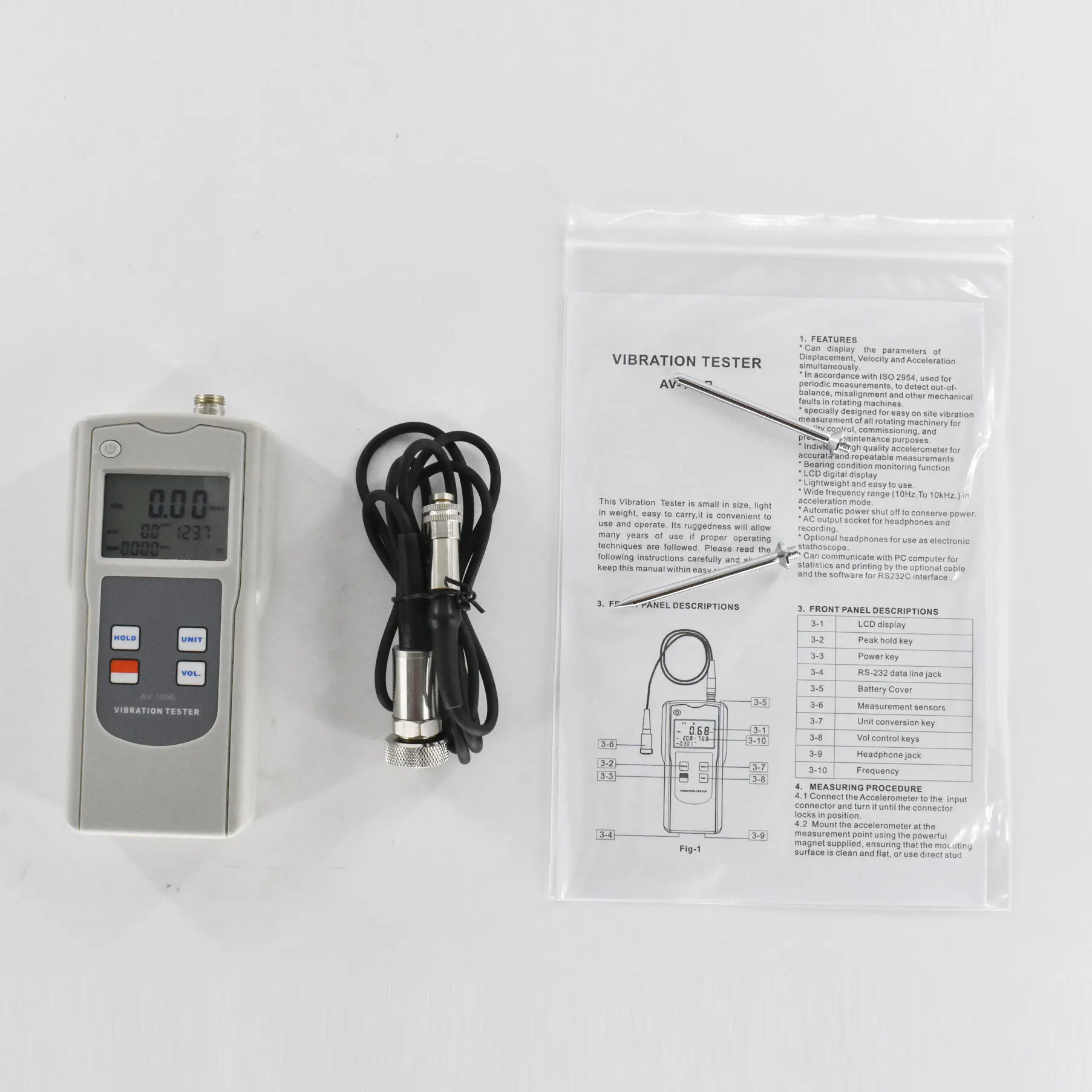 Digital Vibration Tester AV-160B accurate measurement Portable Vibration Meter Tester Analyzer