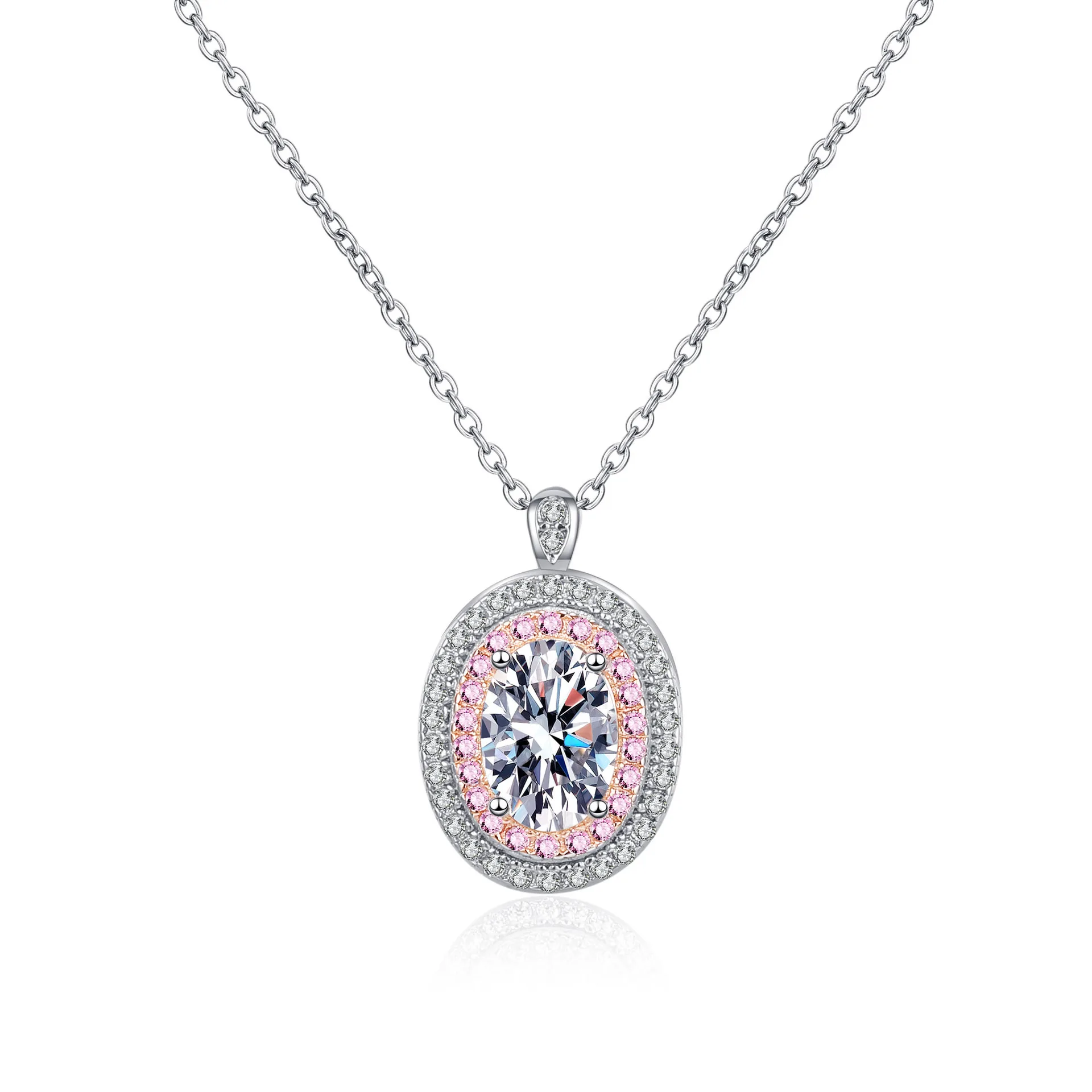 

Ourfuno 1CT Oval Moissanite Necklace For Women White Pink Color Zircon 925 Sterling Silver Pendant Necklace Fine Jewelry Gift