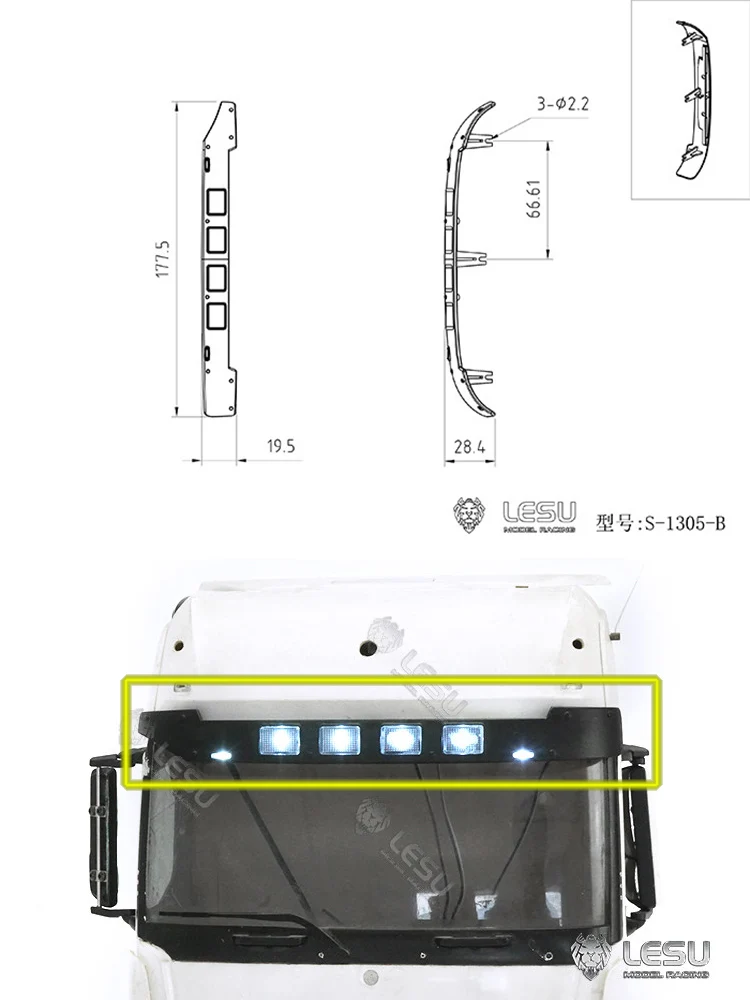 LESU 1/14 RC For Tamiya tractor truck model CAB sun visor S-1305 For BENZ lighting set Truck DIY Accessory Toy