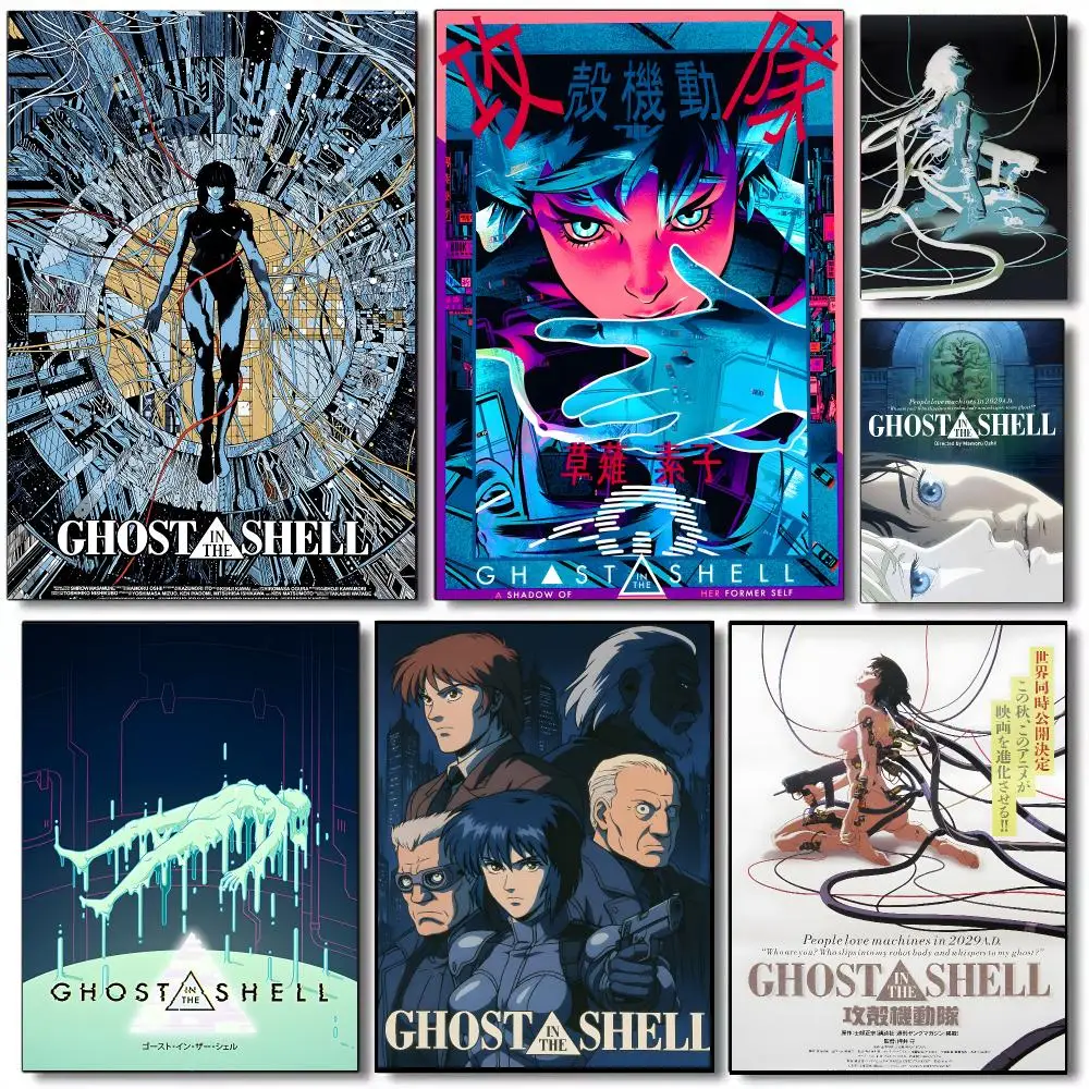 Ghost In The Shell Anime Cyberpunk Poster Self-adhesive Advanced Aesthetic Printing Paper Wall Art for Living Room Home Decor