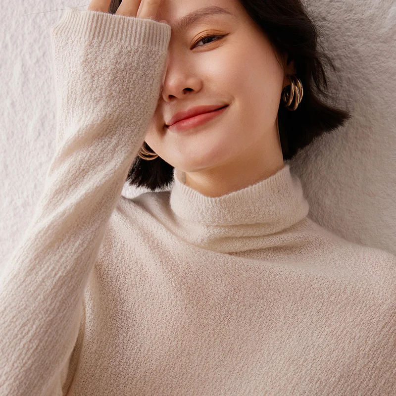 レディース100%カシミヤセーター カジュアル無地ニットプルオーバートップス ルーズパイルカラージャンパー ベースブラウス 暖かい