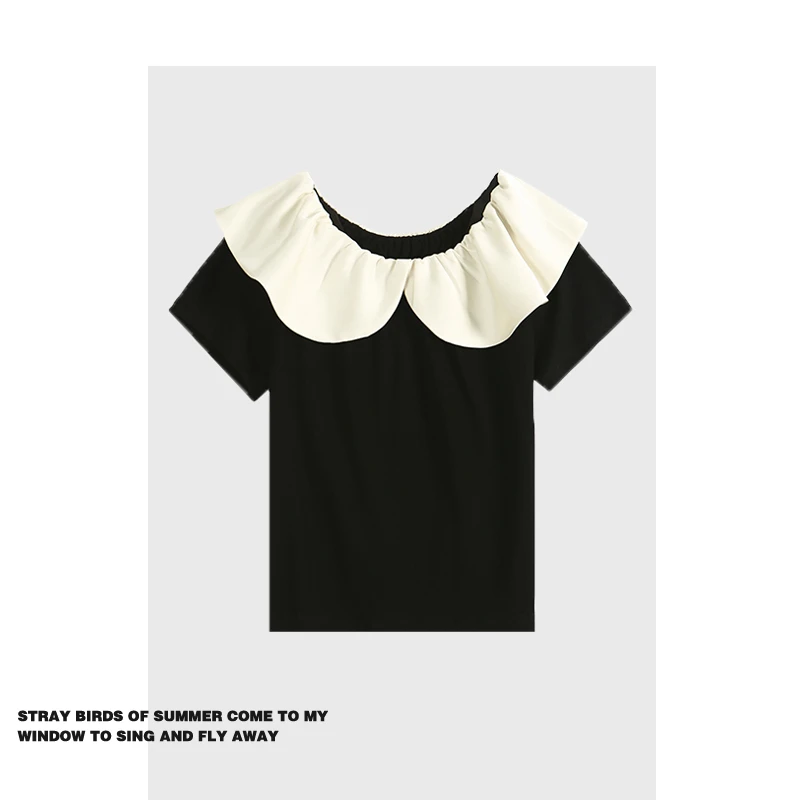 

Forever 2 Bla-oulder ort-Sve T-irt Women's Summer Top Ele Agel round Ne Regular Fit Single Piece