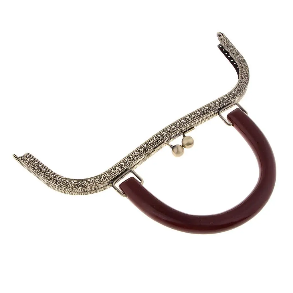 Metal Purse Frame Clasp Wooden Handle Arch Lock Handbag Accessories for DIY Purse Making Supplies