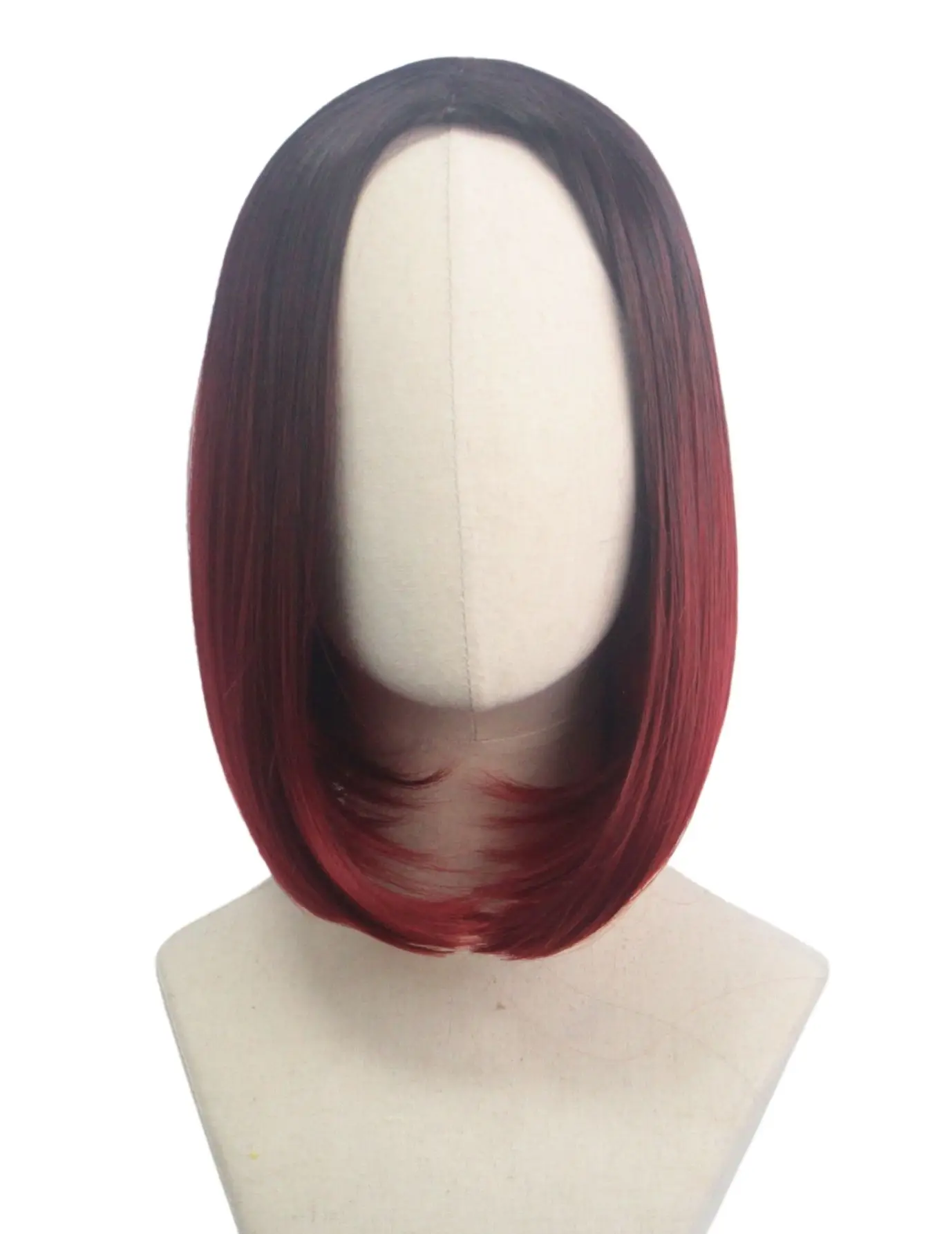 

Gradient Color Medium-Short Straight Wig - Red/Purple/Blue No-Bangs Student Style Synthetic Wig, Suitable for Daily Wear