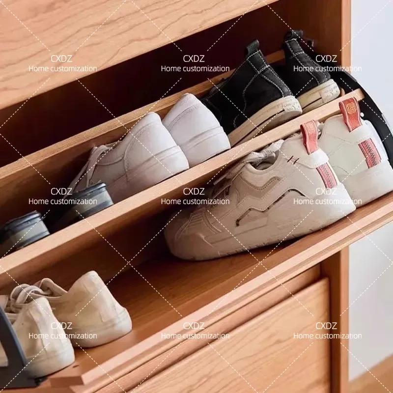 Ultra Thin Wall Mounted Shoe Cabinet Solid Wood Tipping Bucket Storage Rack for Entryway Hallway Small Apartment Home