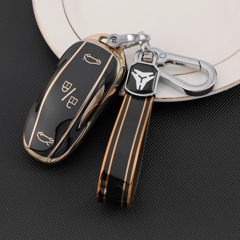 เคสกุญแจรถอัจฉริยะ TPU แบบนิ่มสำหรับ Tesla รุ่น3 S X Y ปลอกรีโมทรถยนต์แบบมีที่ห้อยกุญแจอุปกรณ์เสริมพวงกุญแจ