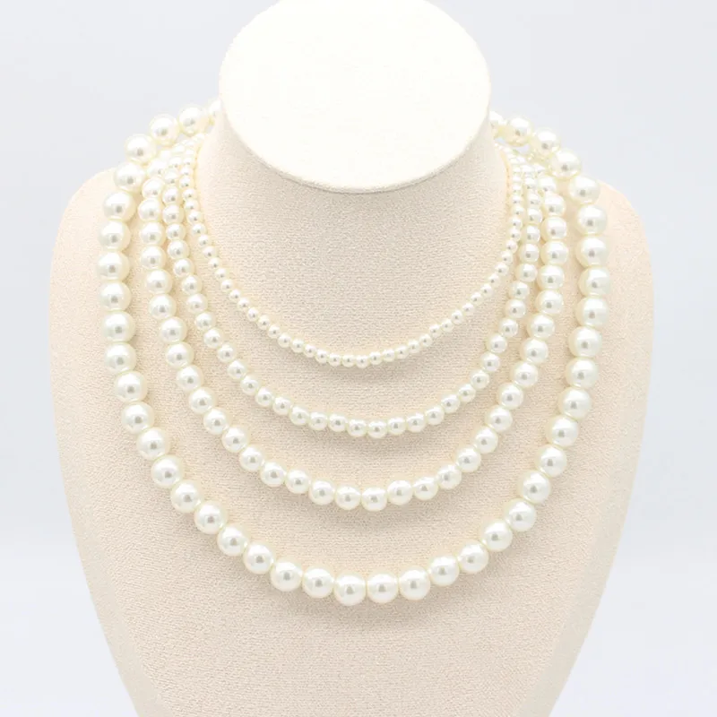 Elegancka okrągła sztuczna perła naszyjnik moda kobiety proste ręcznie Strand koralik łańcuszek do obojczyka Choker biżuteria ślubna na prezent
