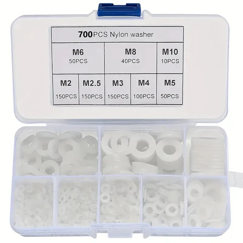 700 1200Pcs Nylon Flat Washer Assortment Kit Various Sizes M2 To M12