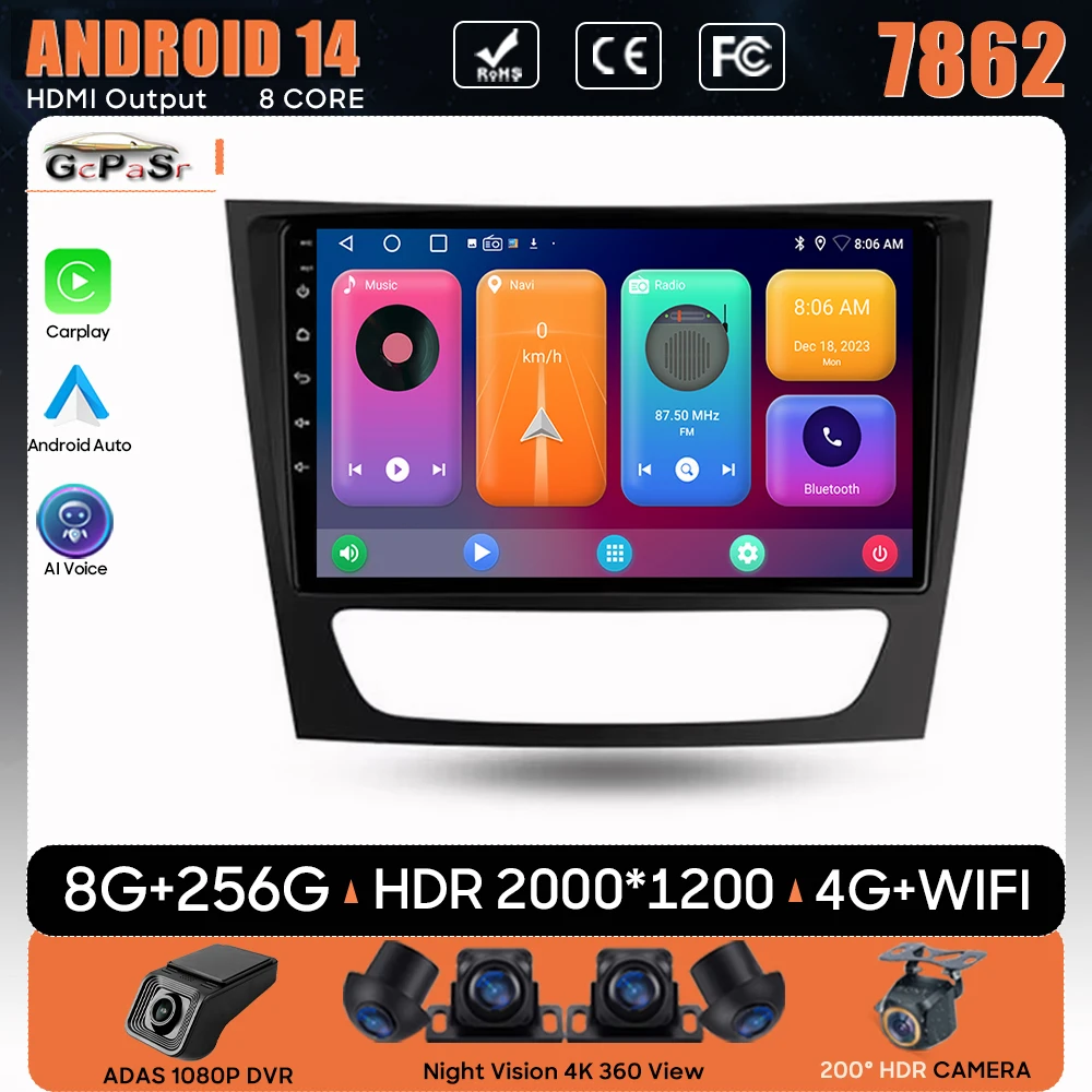 

Car Radio For Mercedes Benz E-Class W211 E200 E220 E300 E350 E240 E270 E280 W463 W209 W219 Navigation GPS Android Auto No 2din