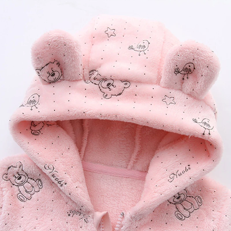 Newborn Baby Bodysuit Winter and Autumn Warm Baby Romper with Ears Hooded Baby Clothes 0-12 Months