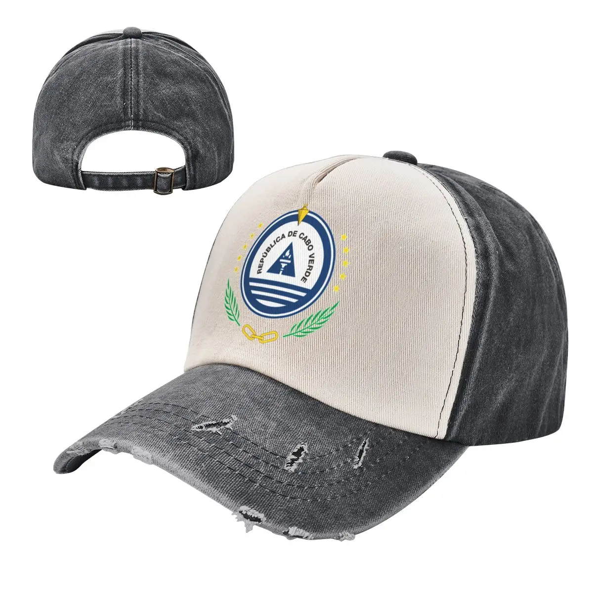 

Emblem Of Cape Verde Color Blocking Distressed Baseball Cap Dad Hats Men Women Vintage Washed Cotton Trucker Adjustable Gift