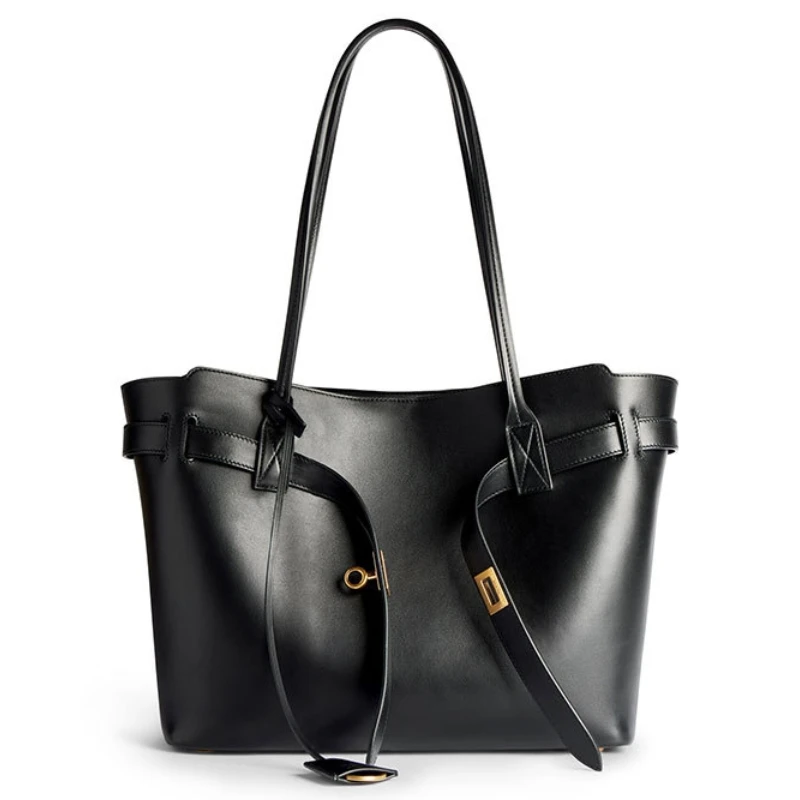 

2026 New Large Capacity Metal Lock Design Tote Bag Black Simple Style Belt Buckle Women' Work Business Commuter Shoulder Bag
