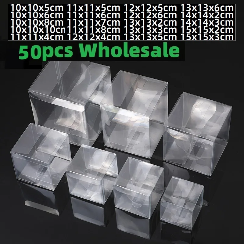 

Square Clear PVC Candy Gifts Box, Wedding Favors, Chocolate Packing Transparent Boxes,Birthday Party Supplies, 50Pcs