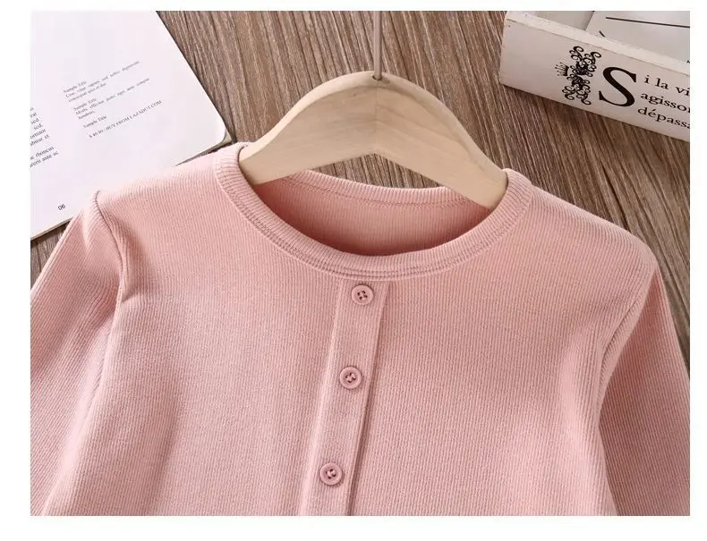 Herbst Neuheiten Mädchen T-Shirts mit Knöpfen Spitzen-Patchwork Langarm-Blusen Bequeme Oberteile für Kinder Mädchenkleidung – Detail 19
