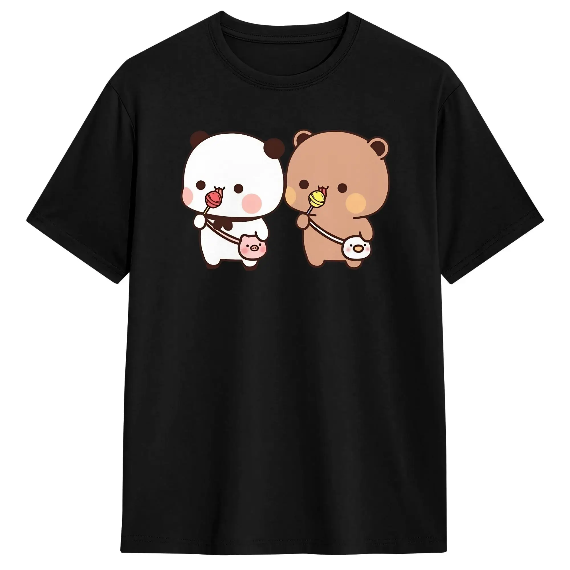 Bubu Dudu Panda And Brownie Bear Couple T-Shirt Men Pure Cotton Tee Shirt Crewneck Short Sleeve T Shirts Plus Size Clothing