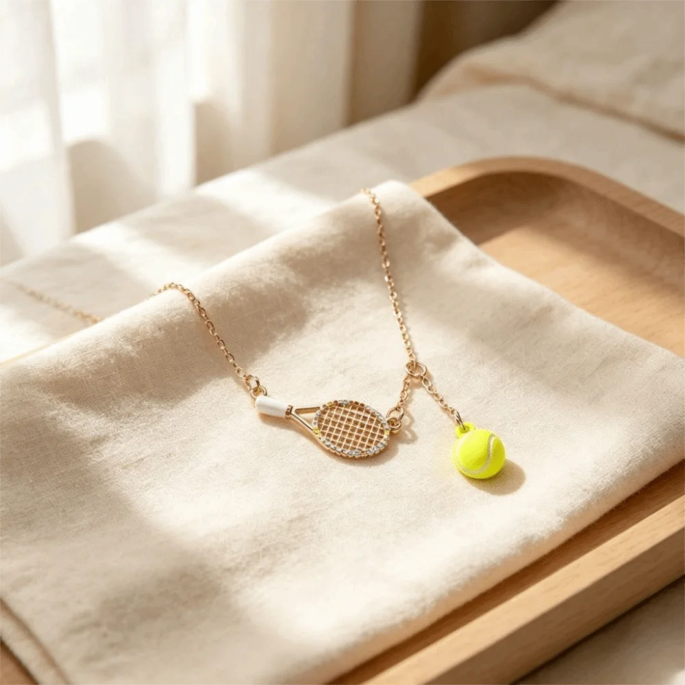 Tennis Lovers Gifts Openwork Design Tennis Racket Necklace Tarnish Free Waterproof Racket Pendant Necklace Sport Necklace Girls