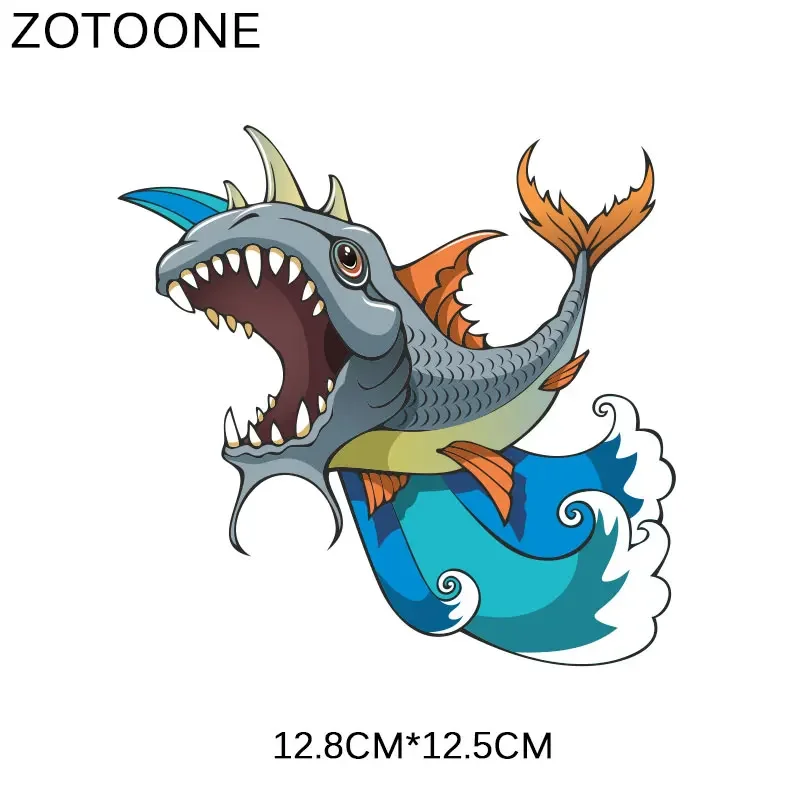 ZOTOONE Cool Animal Patches for Kids Iron on Cartoon Shark Cat Patch Heat Transfers for Clothes Ironing Sticker DIY Appliques D