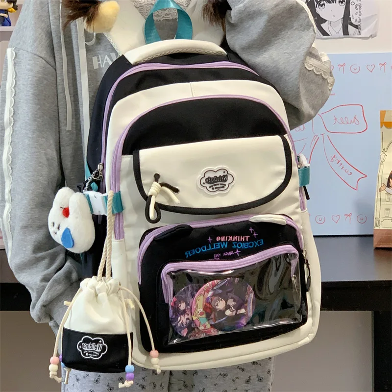 Contrast color desihngirls backpack Good lookingandlargecapacityschool backpack for girls Pain bag tote bagforwomenAgiftforagirl