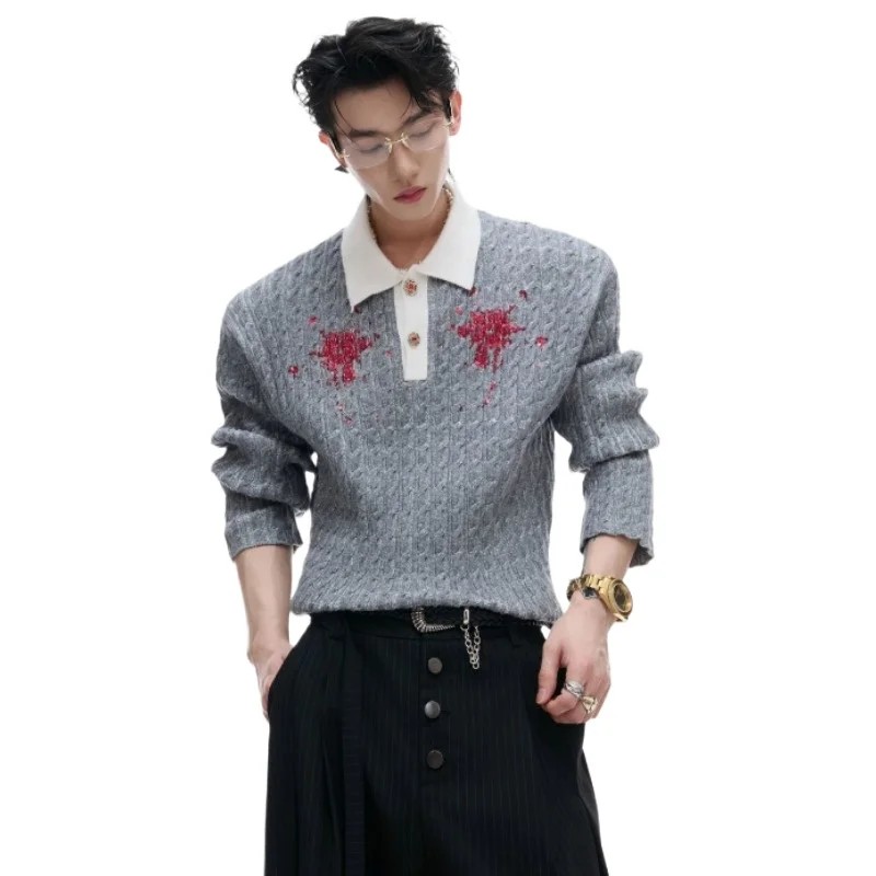 

Retro Color-blocking Sequined Lapel Autumn Winter 2026 New Style Sweaters Casual Versatile Warm Loose Knitted Sweater for Men
