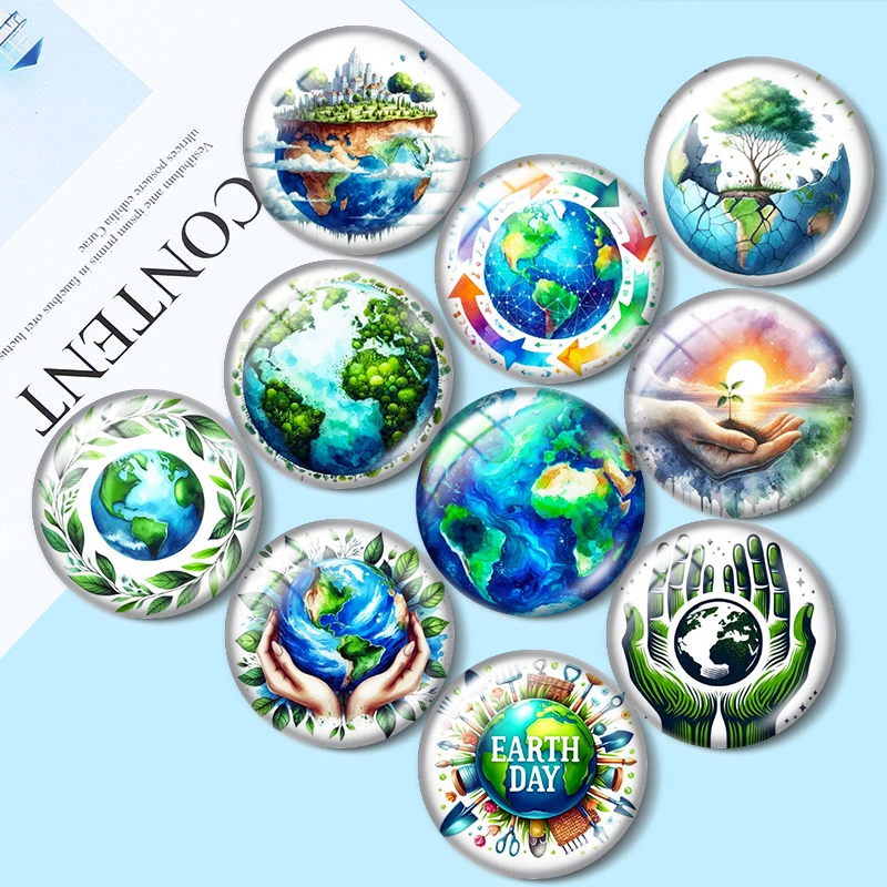 

Watercolor Earth Day Clipart 10pcs 12mm/18mm/20mm/25mm Round photo glass cabochon demo flat back Making findings