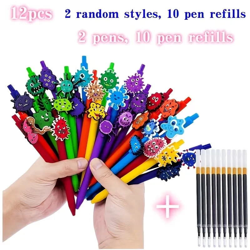 

12 virus series ballpoint pens, virus microorganism creative design press ballpoint pen random style (2 pens+10 pen cores)