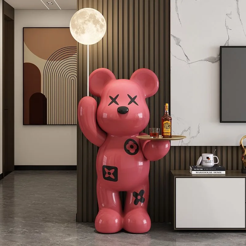 Violent Bear Floor-standing Ornament with Storage Tray Cartoon Statue Decoration with Moon Nightlight Home Sculpture Decor Gift
