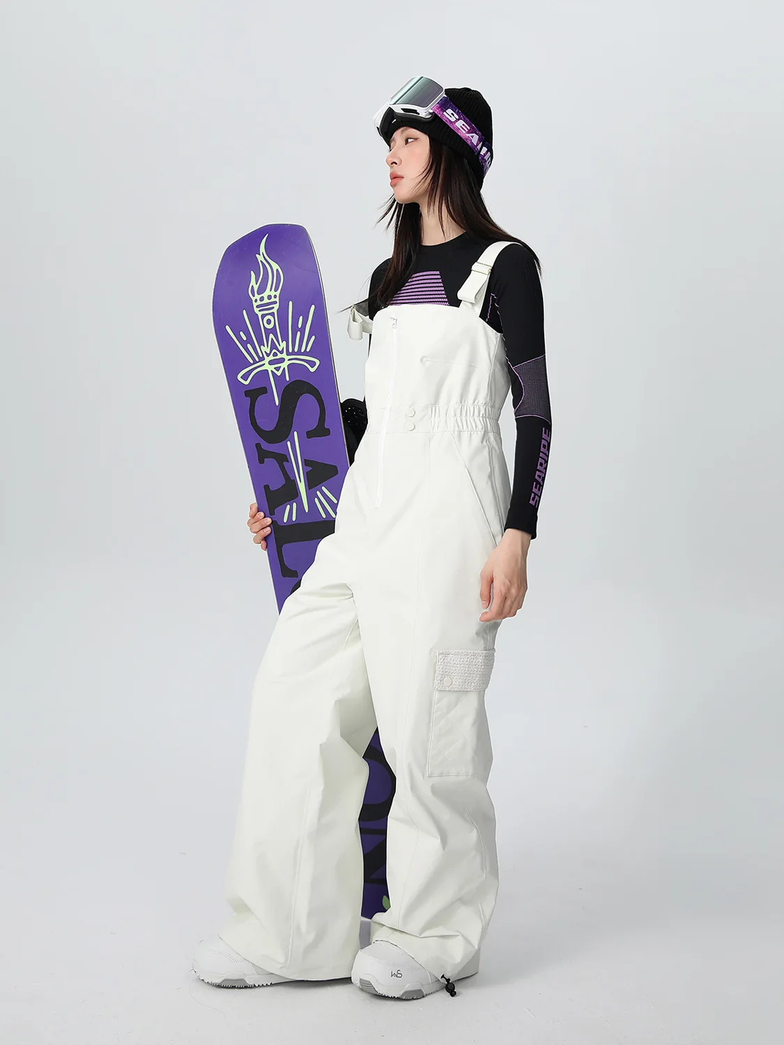 SEARIPE 2025 여성용 시크 스키 비브 세트 하이웨이스트 핏 스노우수트 방수 스노우 재킷 & 스트랩 팬츠 야외 겨울 스포츠용