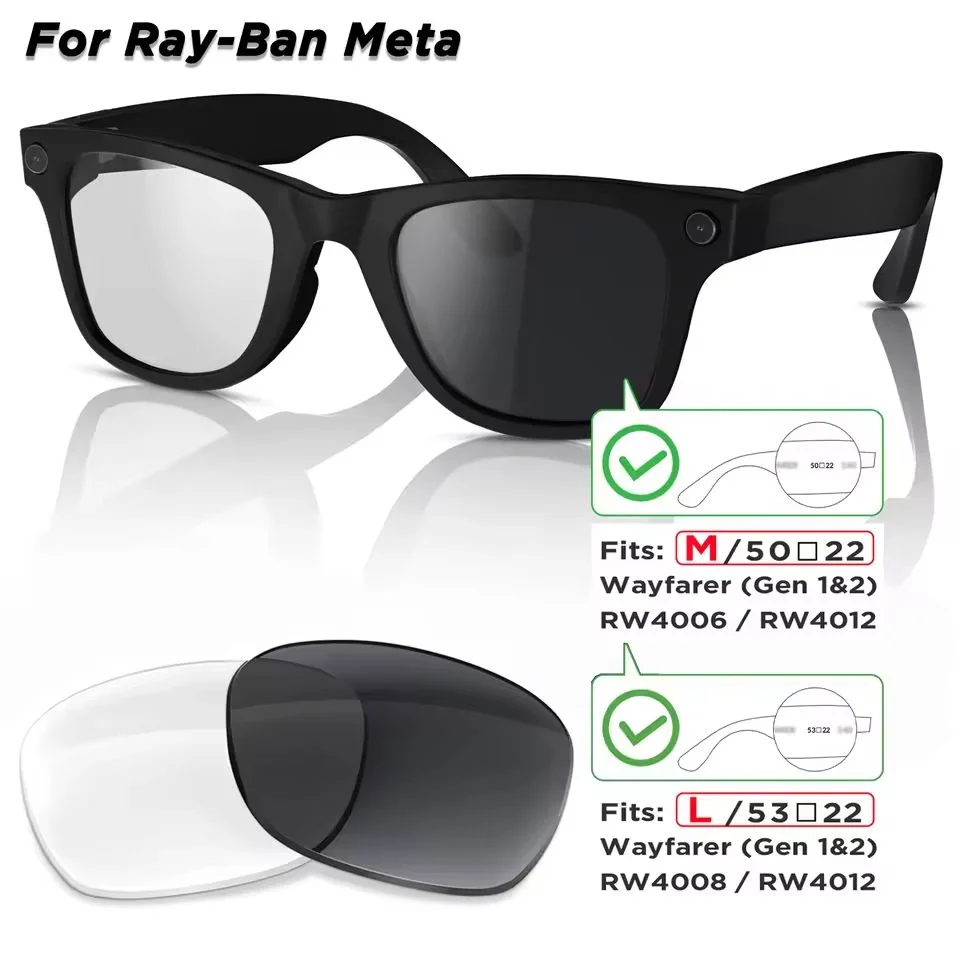 Fotochromowe i polaryzacyjne soczewki wymienne do okularów Ray-Ban Meta Wayfarer RW4006 / RW4008 / RW4012 Gen1/2 AI Smart Glasses